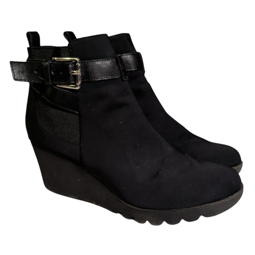 Donald J Pliner Boots Womens 8.5M Cascade Ankle Booties Wedge Heels Black Maven